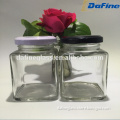 250ml High quality Eco-friendly clear square glass storage jar with metal lid for food,glass container for honey